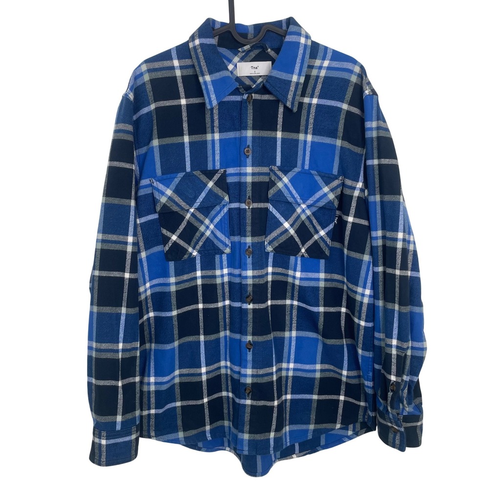 Aritzia Tna Thick Plaid Flannel Oversized Blue‎ Size 2